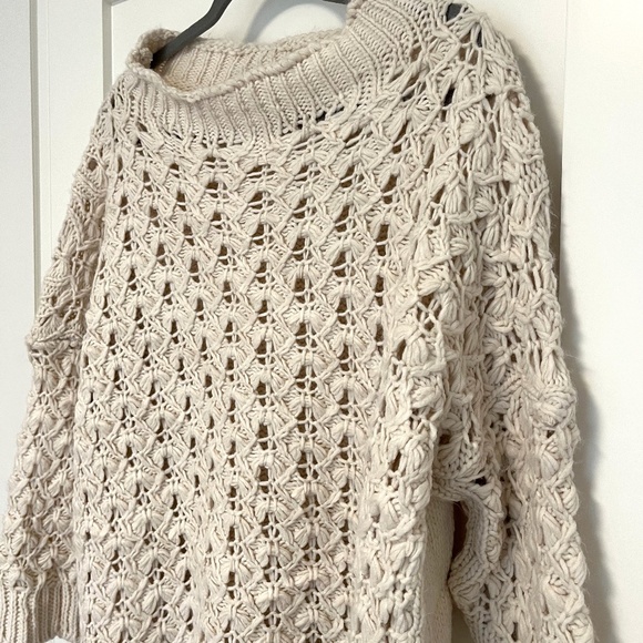 Lemonwood Cream Cable Knit with Open Weave Sweater Oversized neutral - Picture 1 of 5